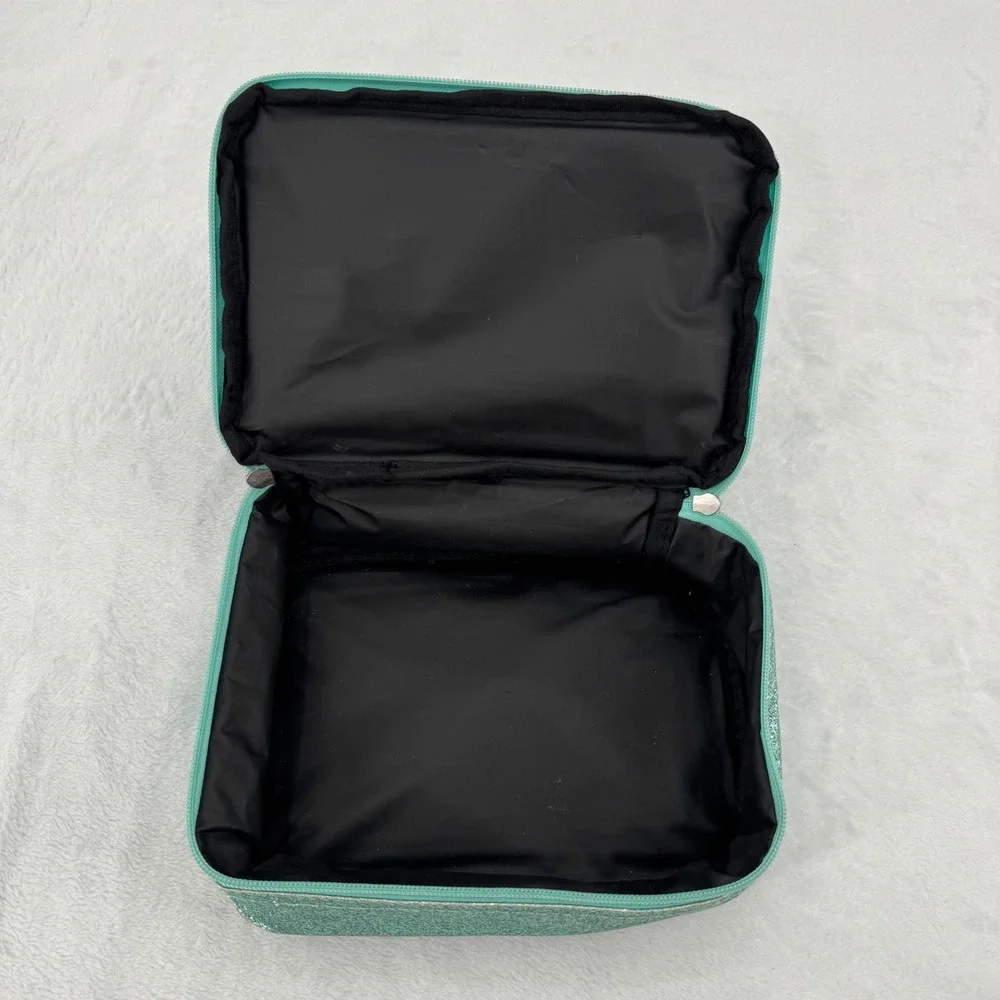 Wildkin Kids Two Compartment Insulated Lunch Bag Teal Aqua Glitter Shimmer Used